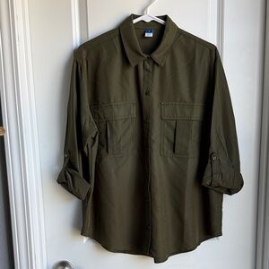 Old Navy Women's Dark Green Button Down Shirt, Size Medium